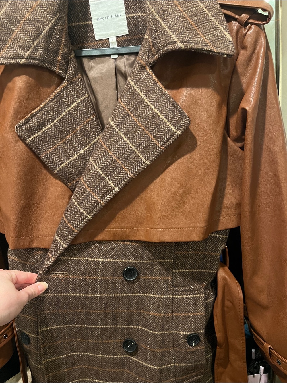 Avec Les Filles Brown Mixed-Media Trench Coat NWT - Picture 6 of 16